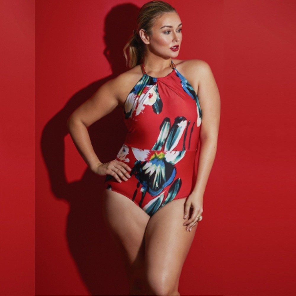 Lela Rose for Cacique Swim High-Neck Floral One Piece Swimsuit Size 18 Vacation